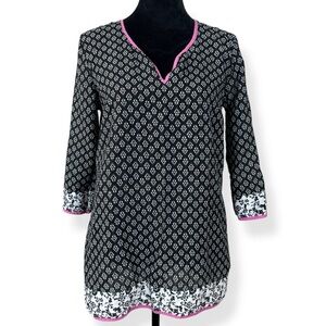 Kut from the Cloth‎ Tunic Top Womens Small S Black White Floral Pink Trim